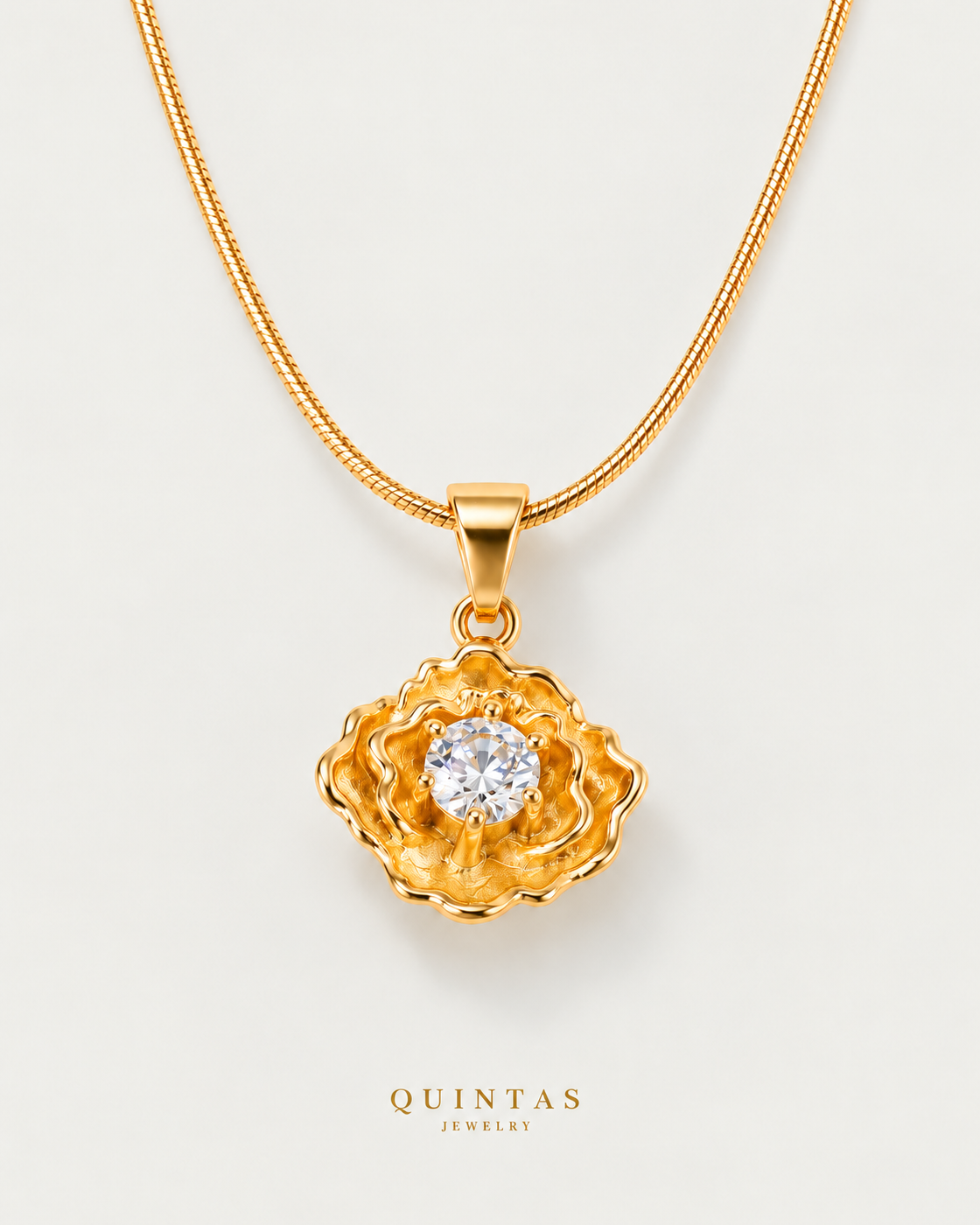 Flower Diamond Necklace, snake, neutral greige background