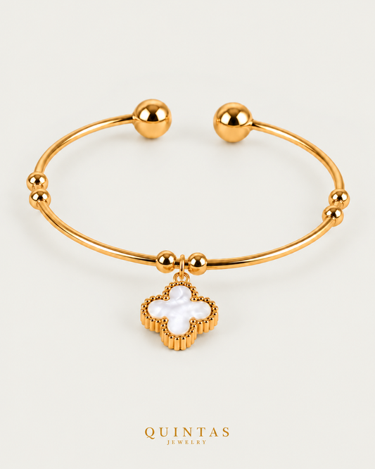 Four Leaf Clover Charm Bangle Bracelet — companion, neutral greige
