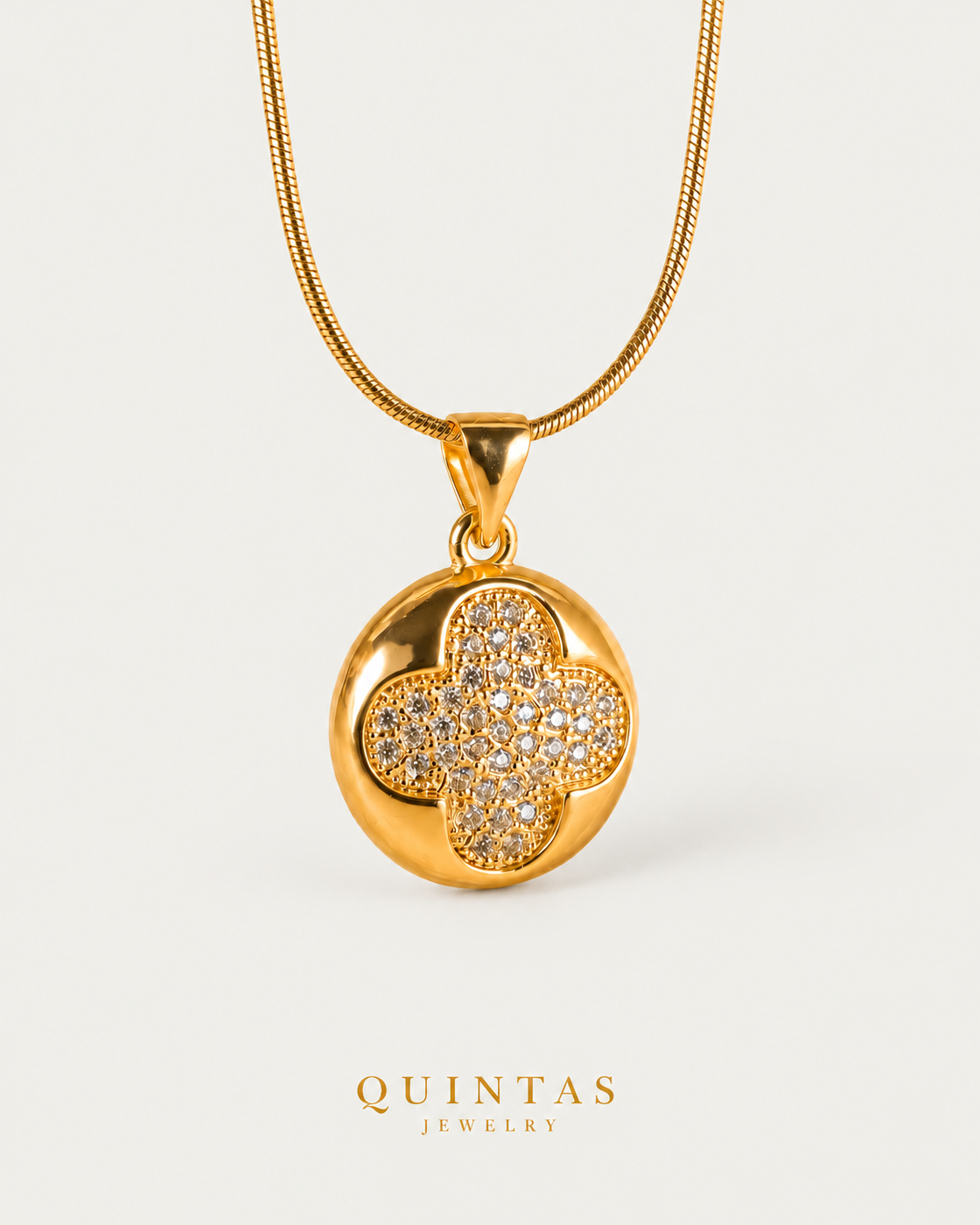 Golden Clover Necklace — snake, neutral greige