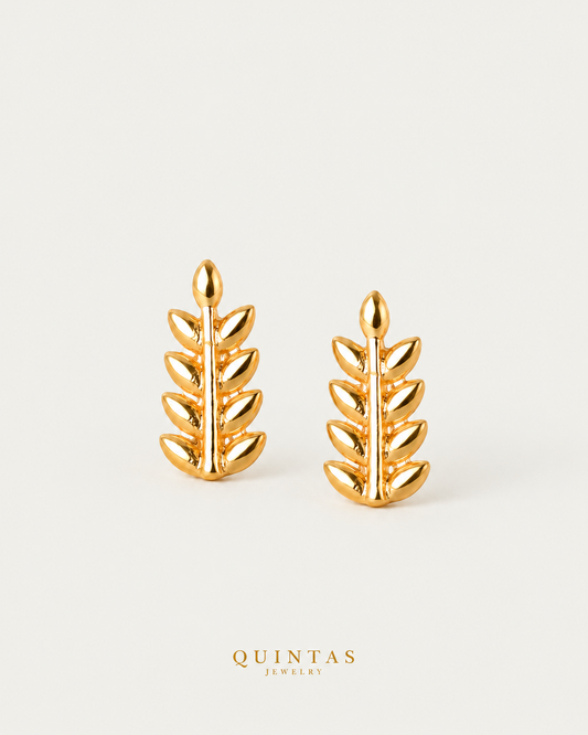 Golden Fern Stud Earrings — neutral greige
