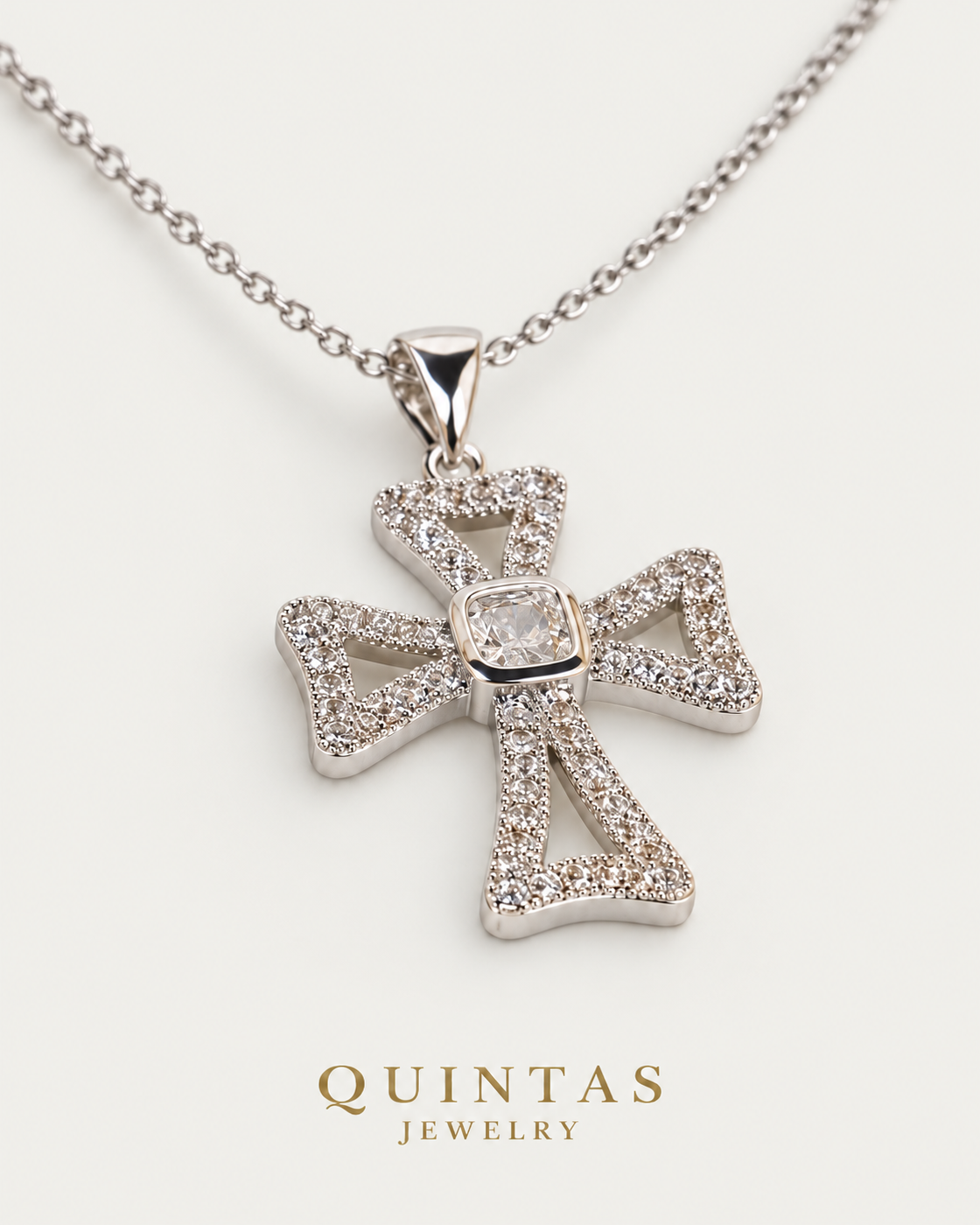 Harmony Diamond Cross Silver Necklace, alternate physical-source detail angle, neutral greige