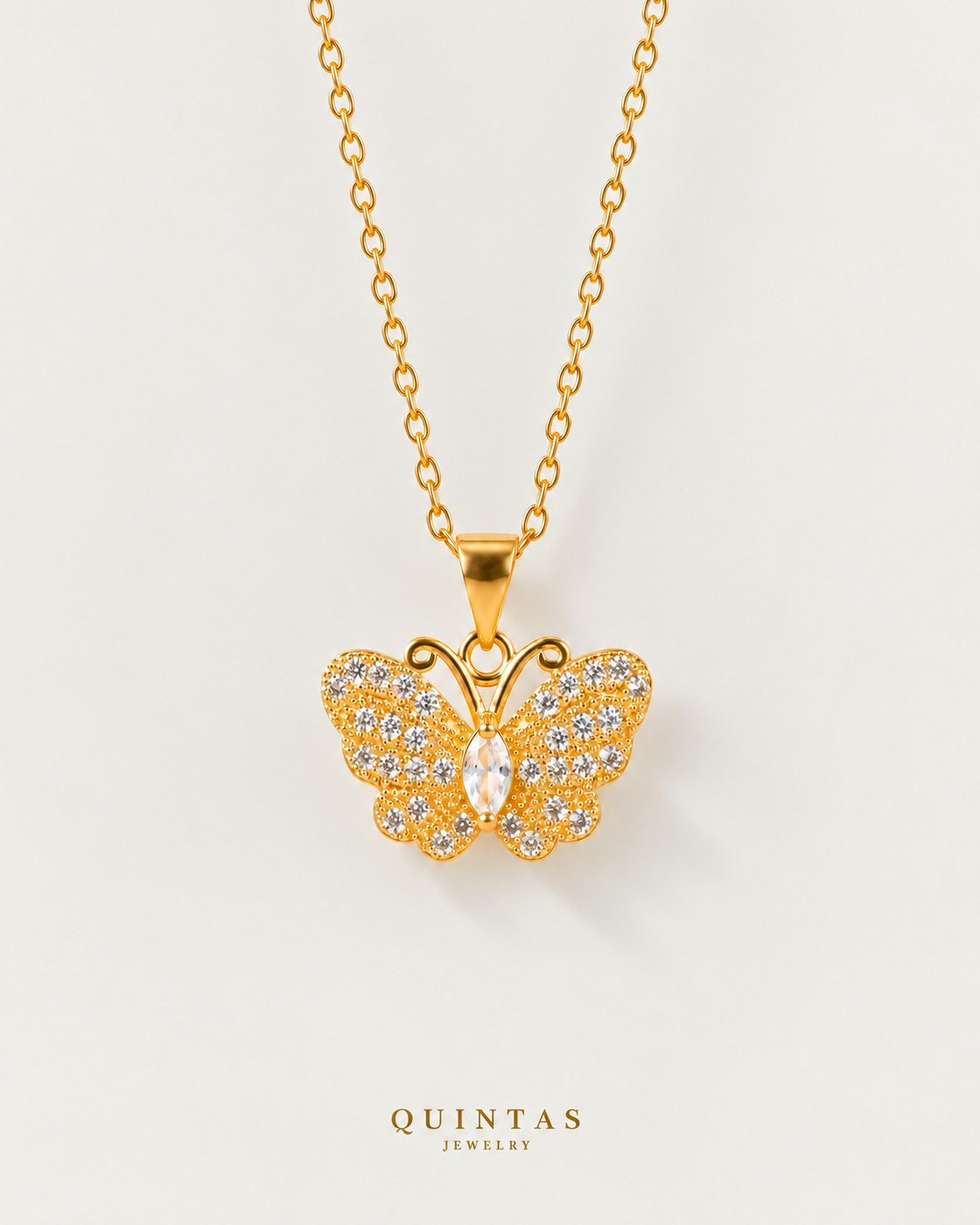 Jane Butterfly Diamond Necklace, cable, neutral greige background