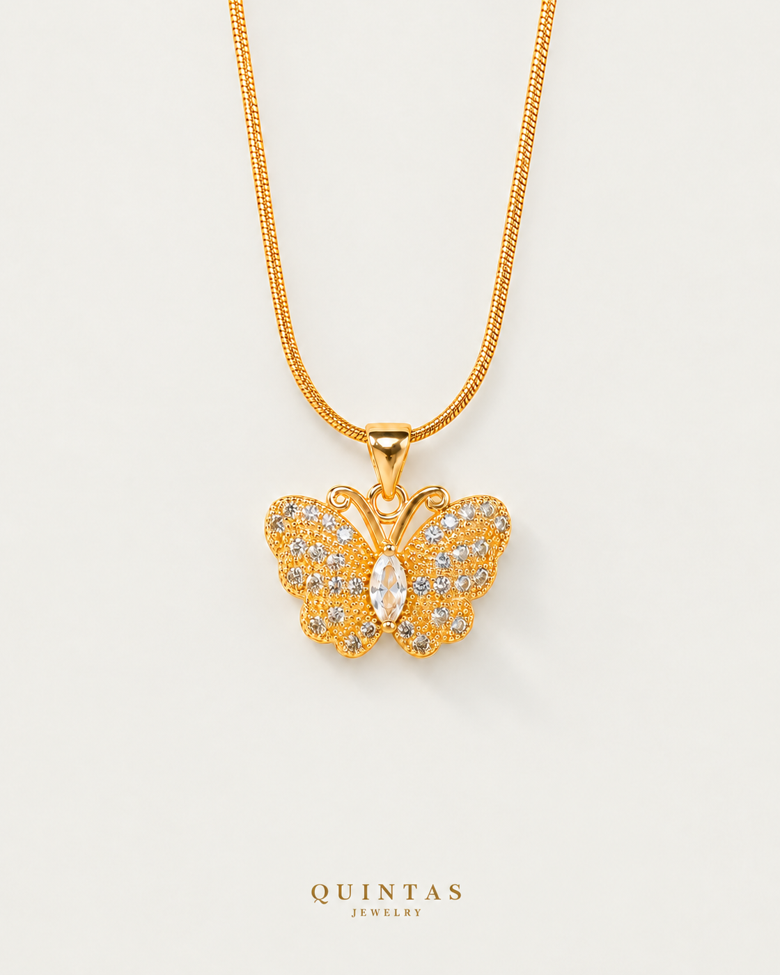 Jane Butterfly Diamond Necklace, snake, neutral greige background