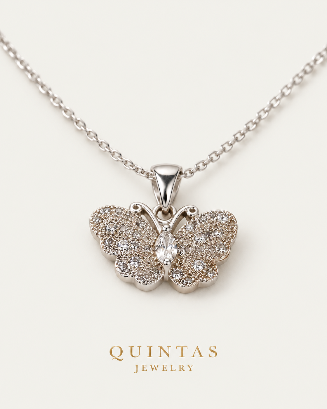 Jane Butterfly Silver Necklace, alternate physical-source detail angle, neutral greige