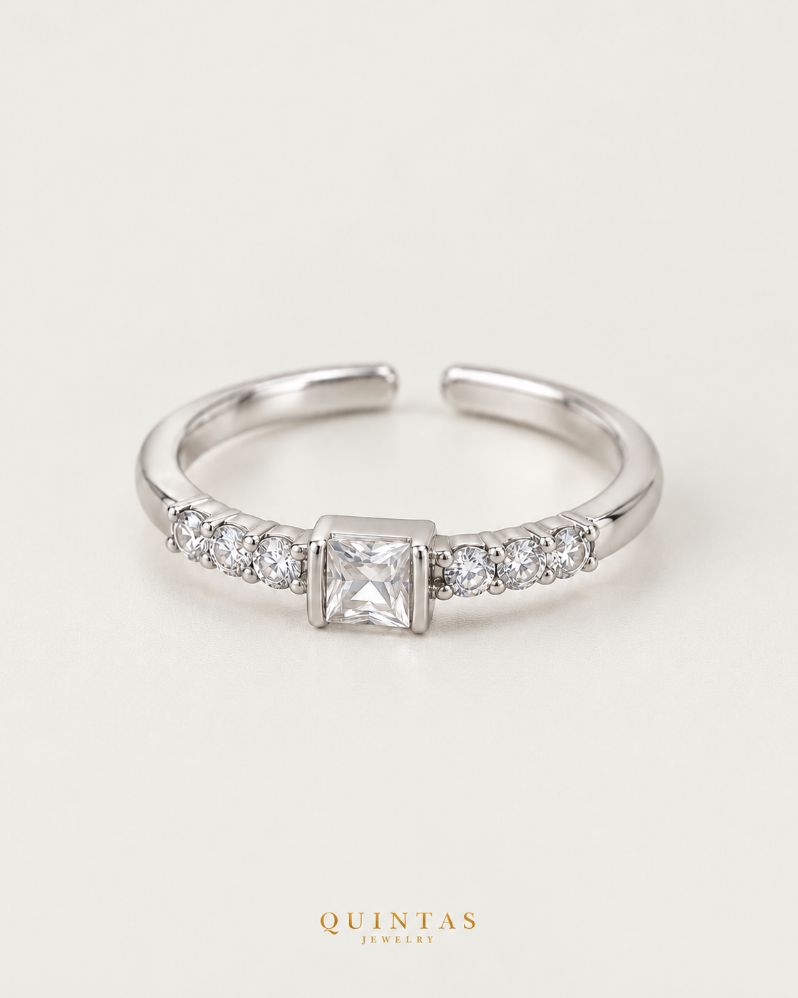 Jane Pure Elegance Silver Ring (Adjustable), silver ring, neutral greige background