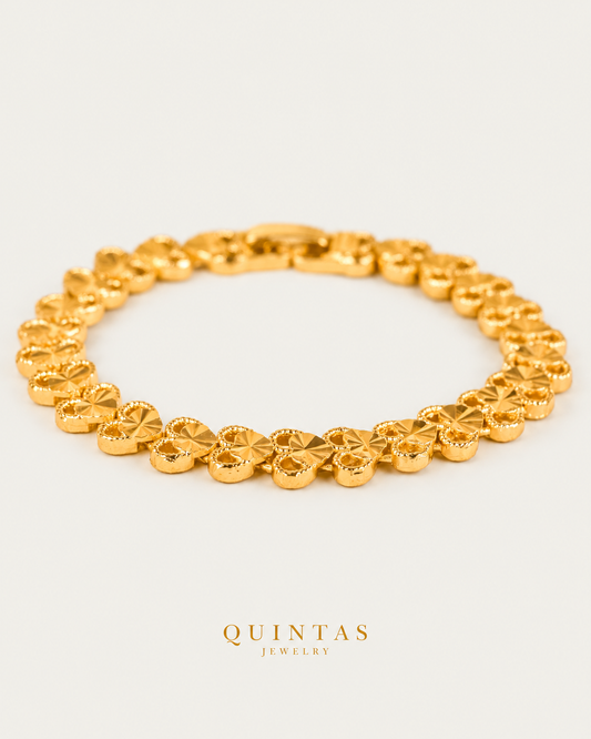 Kayla Golden Hearts Bracelet hero on neutral greige