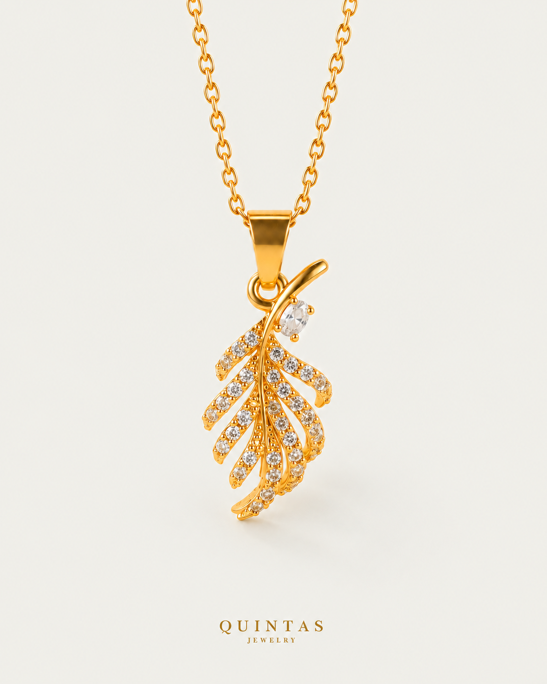 Leaf Charm Necklace — cable, neutral greige