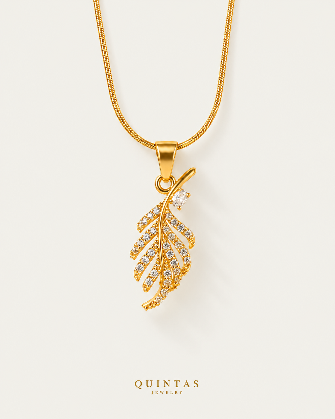 Leaf Charm Necklace — snake, neutral greige