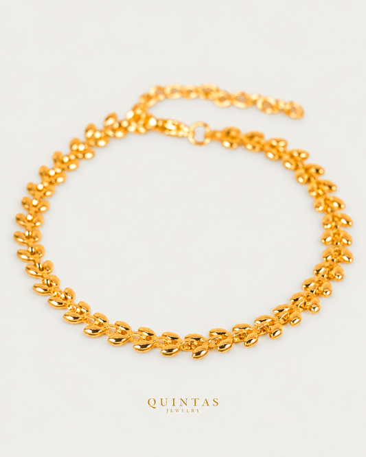 Liona Leaf Chain Bracelet hero on neutral greige