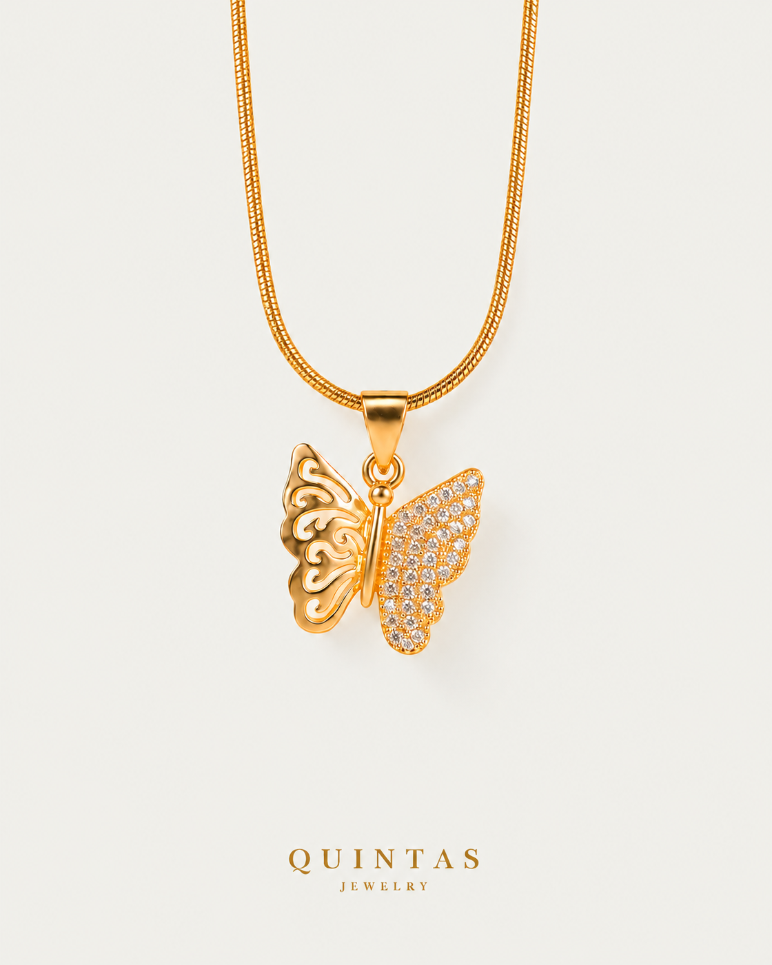Mariposa Butterfly Necklace — snake — neutral greige