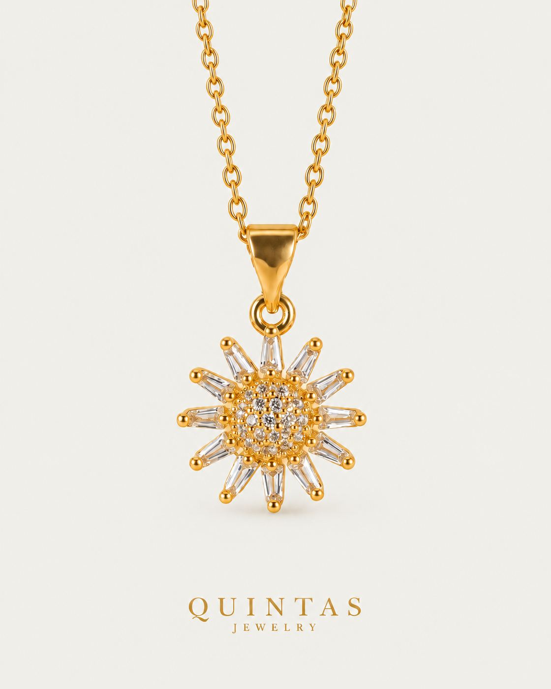 Sunflower Crystal Necklace — cable — neutral greige