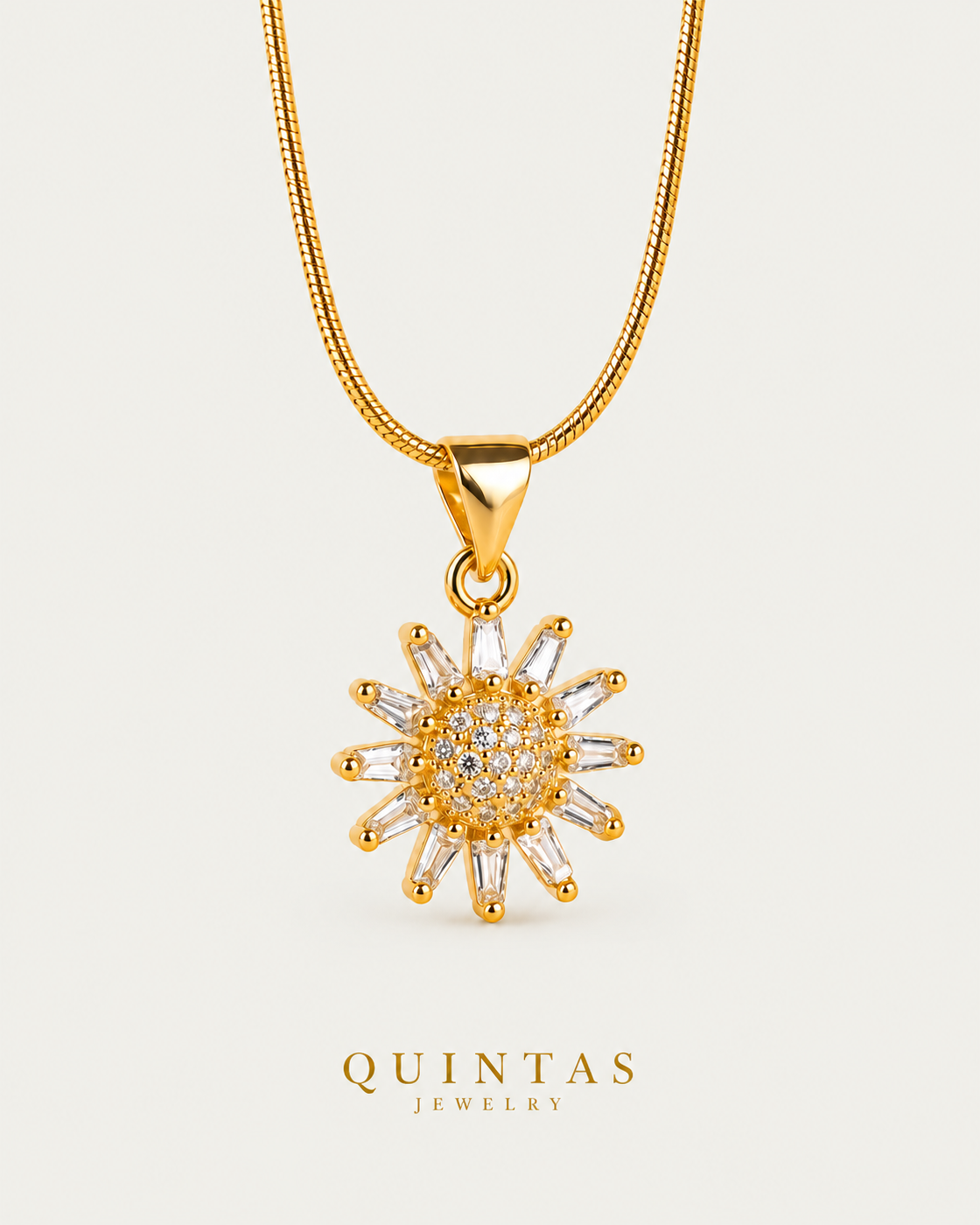 Sunflower Crystal Necklace — snake — neutral greige