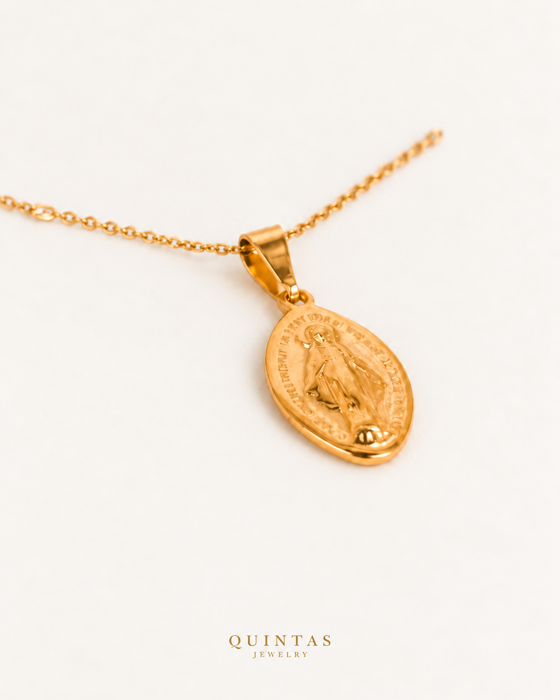 Mary Miraculous Medal Necklace — source-corresponding wider cable oblique view