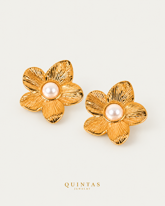 Mira Pearl Flower Stud Earrings — neutral greige