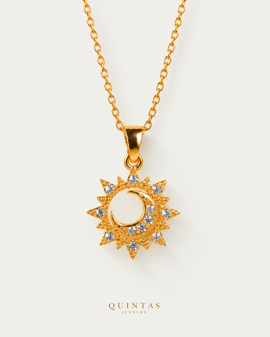 The Moon Eclipse Necklace, cable chain hero, canonical Quintas Jewelry logo
