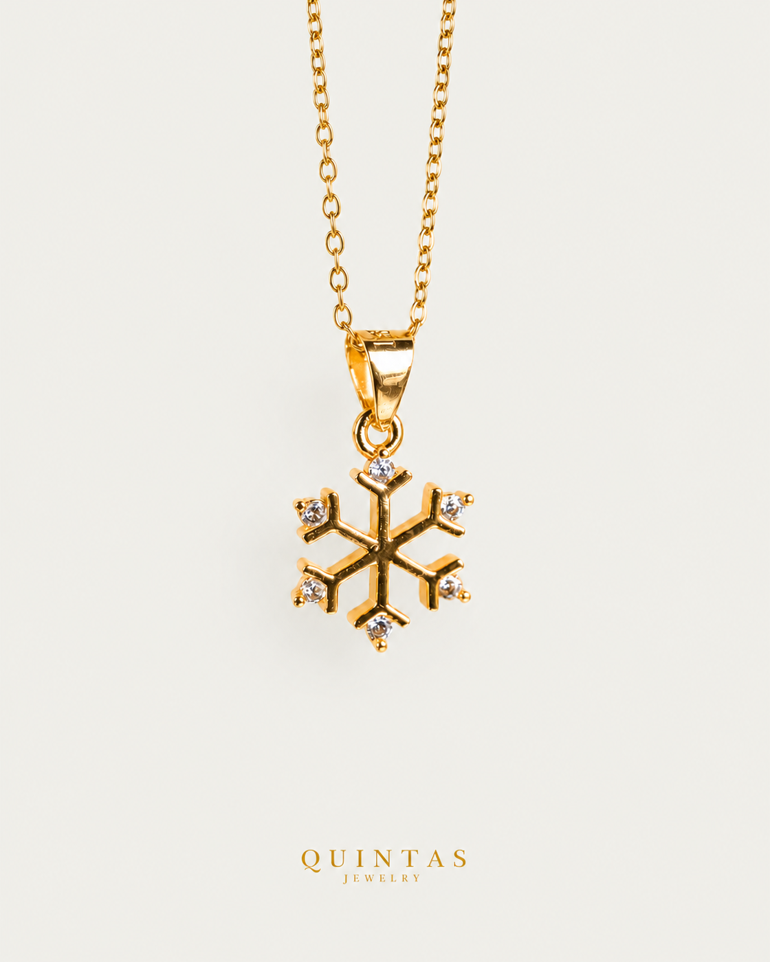 Princess Snowflake Necklace – Hero, Gold with original accents gold cable chain, neutral greige
