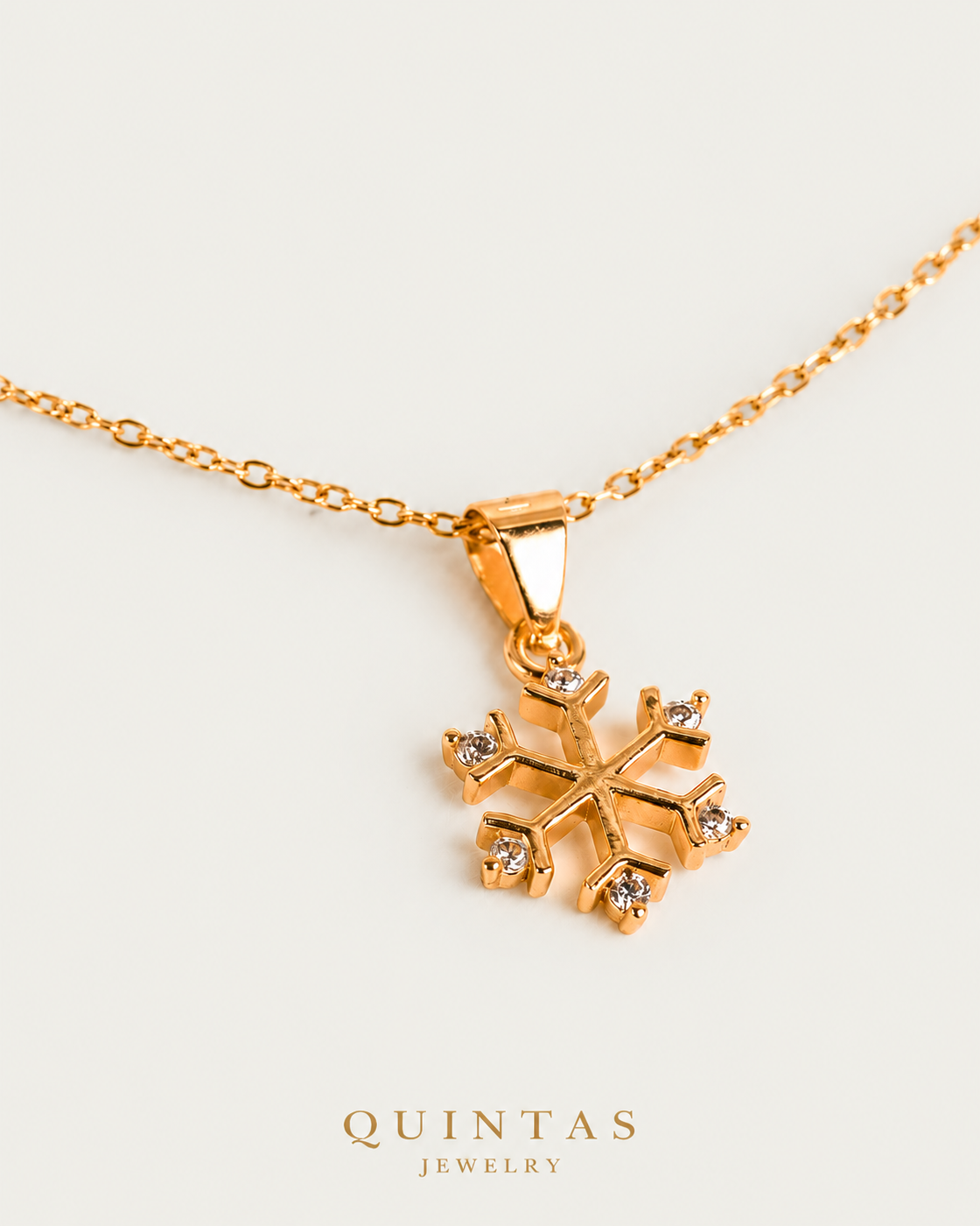 Princess Snowflake Necklace – Oblique, Gold with original accents gold cable chain, neutral greige
