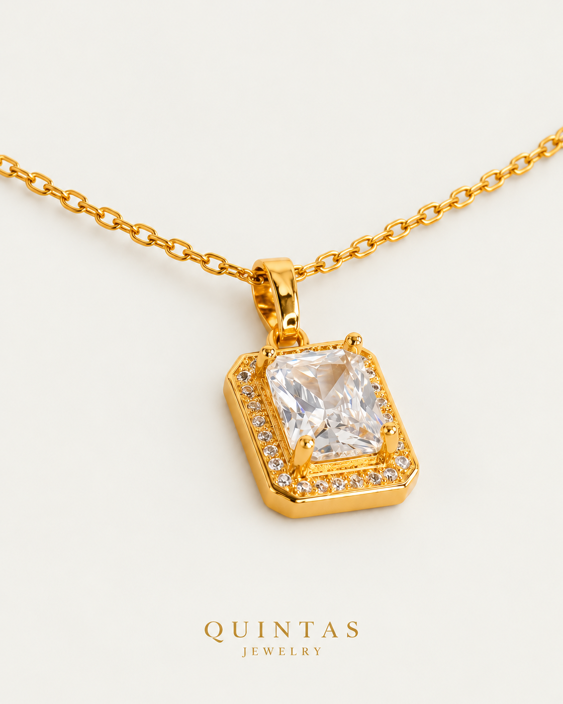 Queen's Diamond Necklace — gold cable chain, companion view