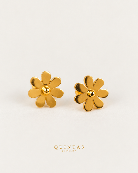 Roselle Flower Stud Earrings, full physical-source view, neutral greige