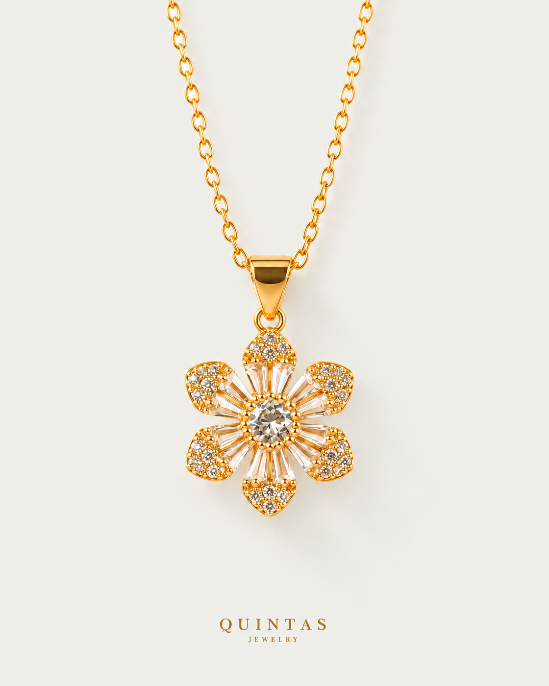Solara Flower Sun Necklace — cable, neutral greige