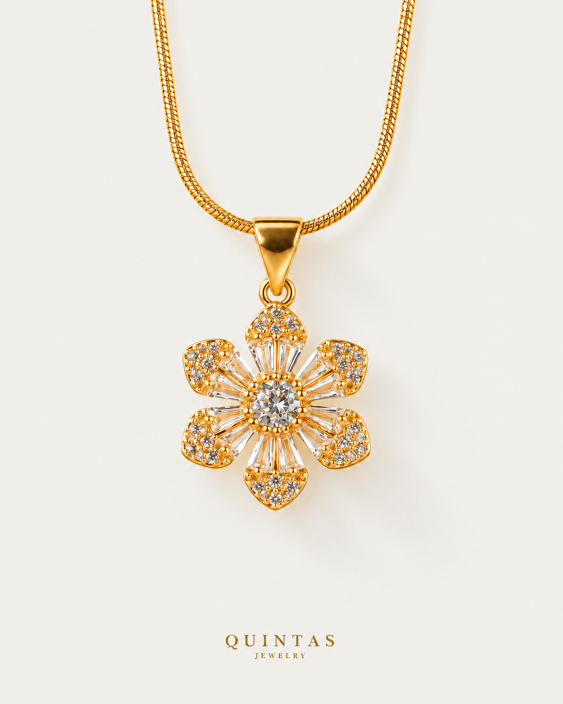Solara Flower Sun Necklace — snake, neutral greige