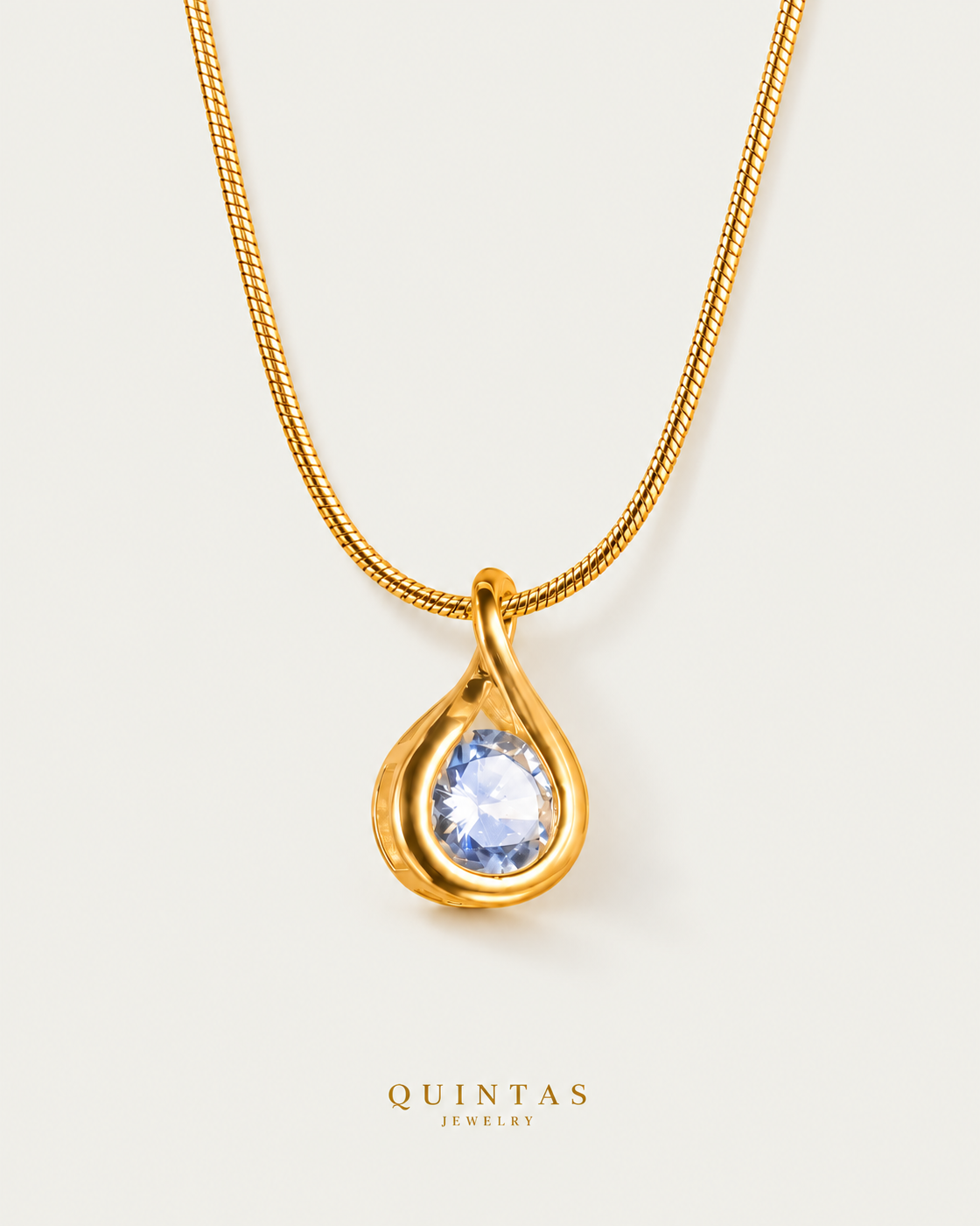 Solitaire Teardrop Necklace — neutral greige