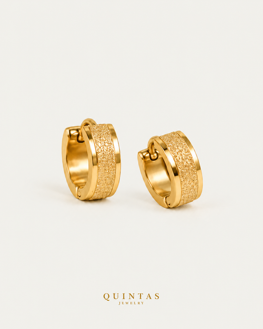 Sparkle Hoop Earrings — 12mm gold hoops — neutral greige