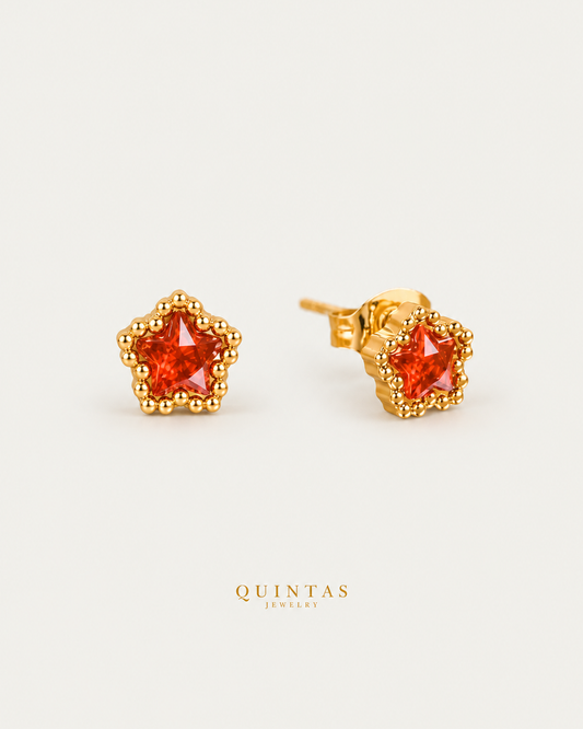 Star Gem Stud Earrings, full physical-source view, neutral greige