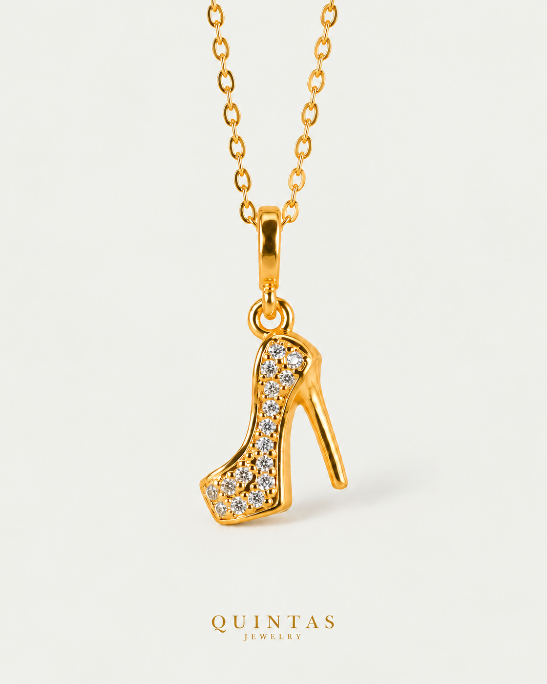 Stiletto Heel Necklace, cable, neutral greige background