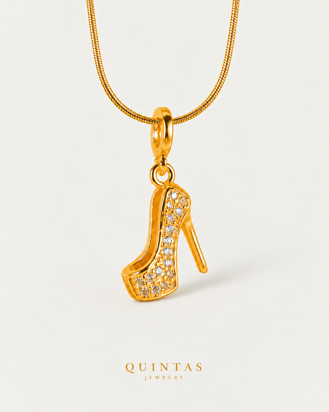 Stiletto Heel Necklace, snake, neutral greige background