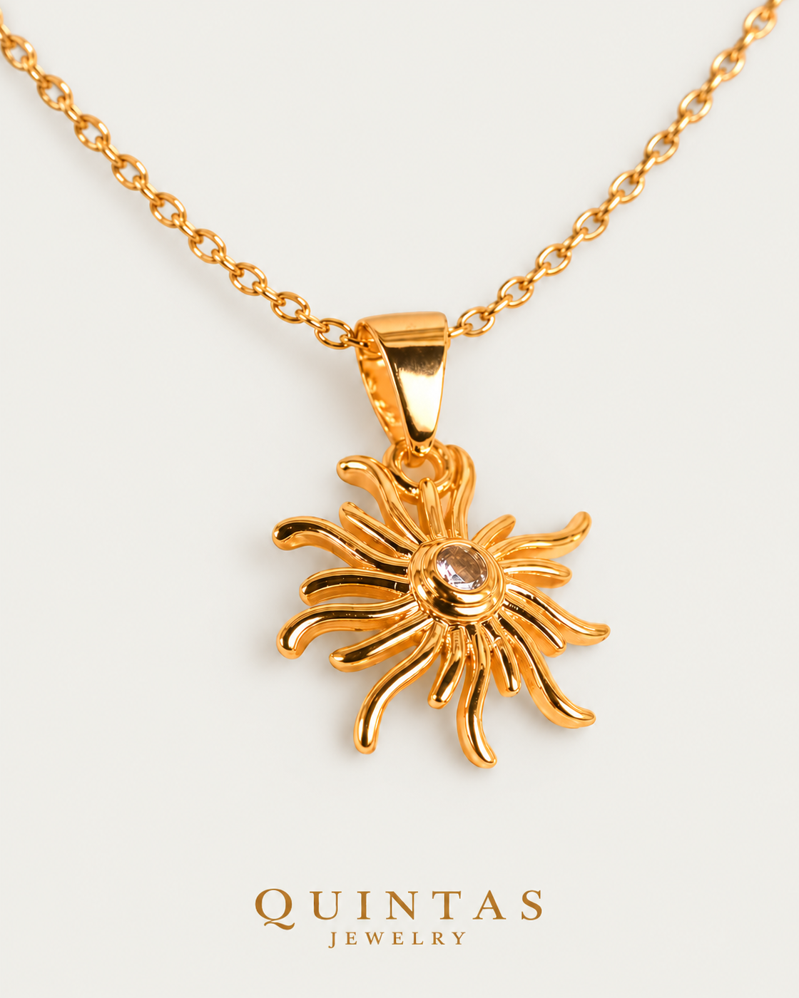 Tangled's Celestial Sun Necklace – Oblique, Gold with original accents gold cable chain, neutral greige