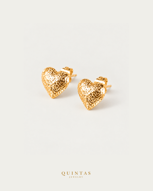 Vivere Heart Stud Earrings, gold hearts with visible rear post and butterfly backing cues