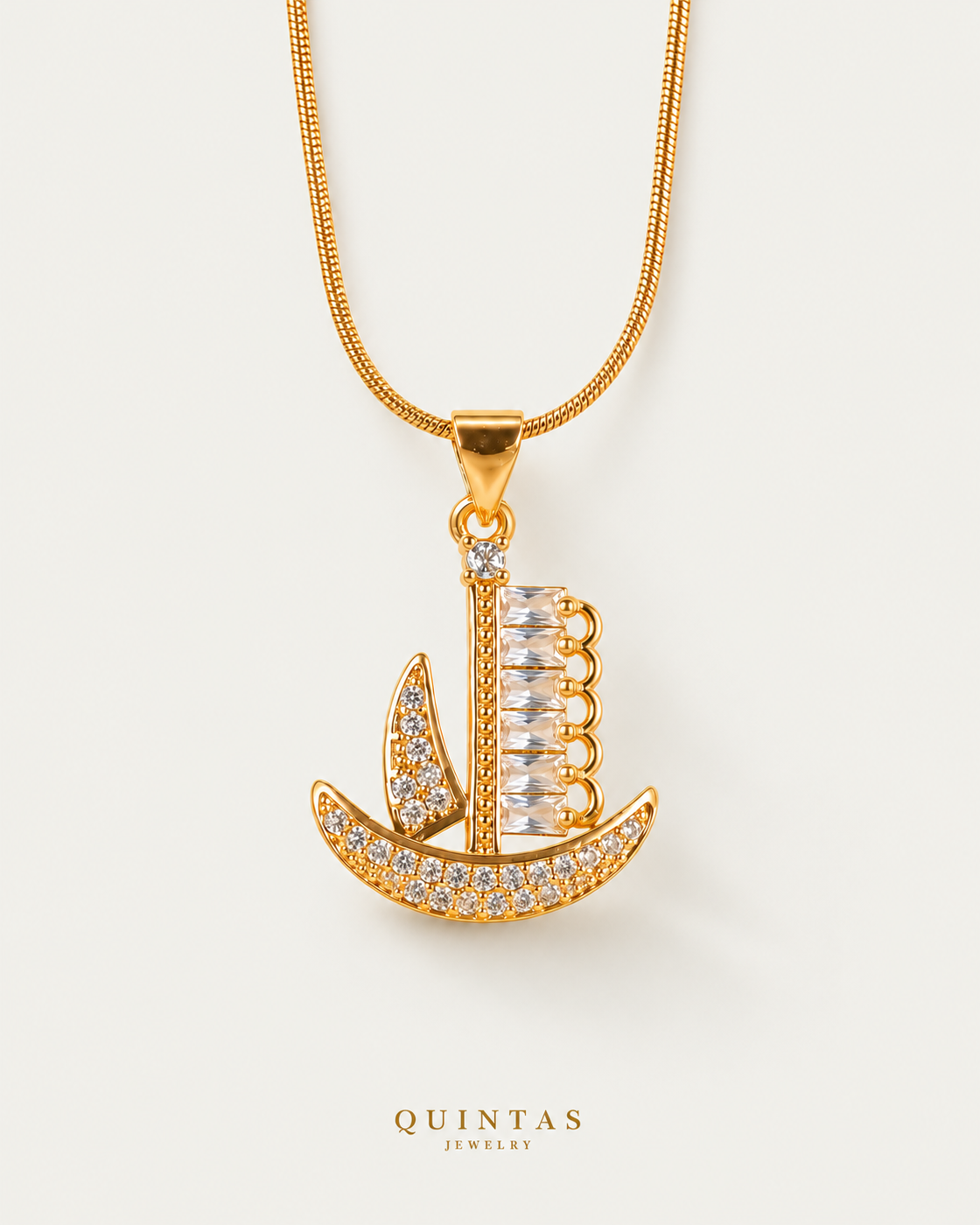 Voyager Ship Charm Necklace — snake, neutral greige