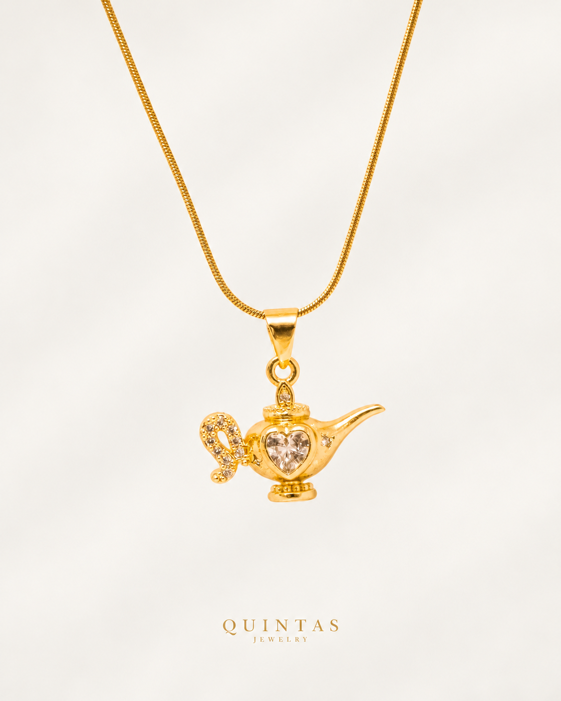 Aladdin Wish Lamp Necklace — actual Snake chain, off-white