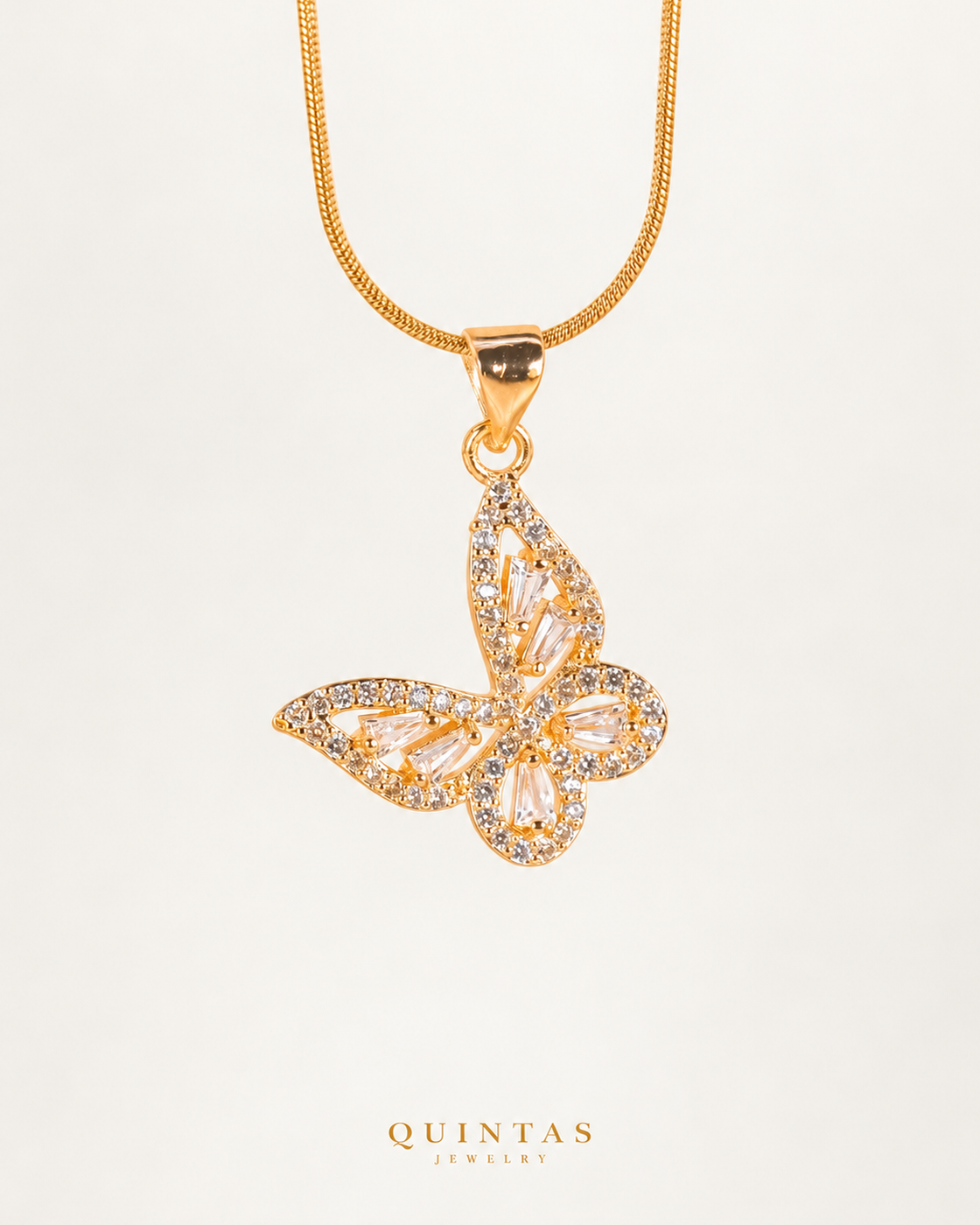 Alora Grand Butterfly Necklace — actual Snake chain, source-faithful off-white second photo