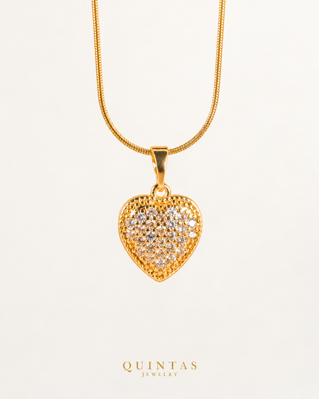 Amora Heart Necklace — actual Snake chain, source-faithful off-white second photo