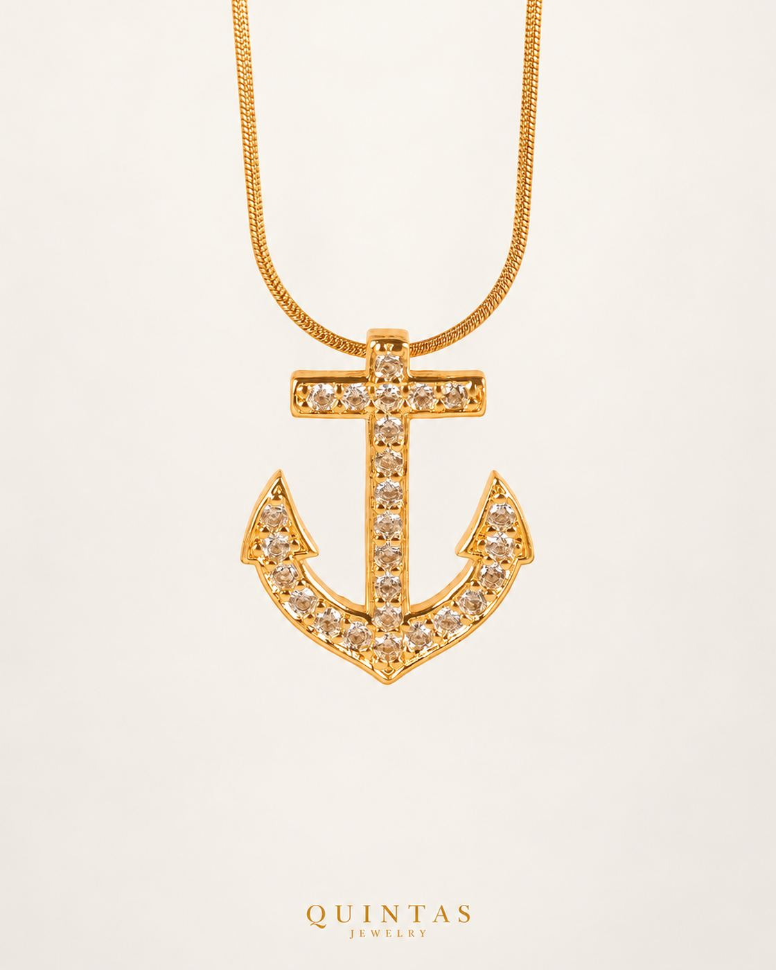 Anchor Charm Necklace — actual Snake chain, source-faithful off-white second photo