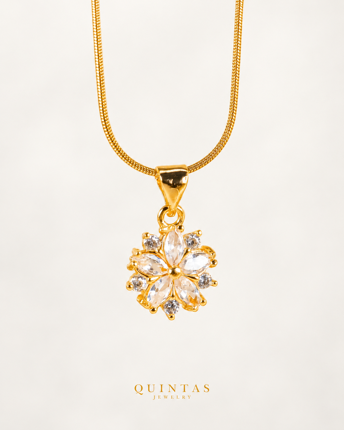 Arielle Flower Diamond Necklace — actual Snake chain, off-white