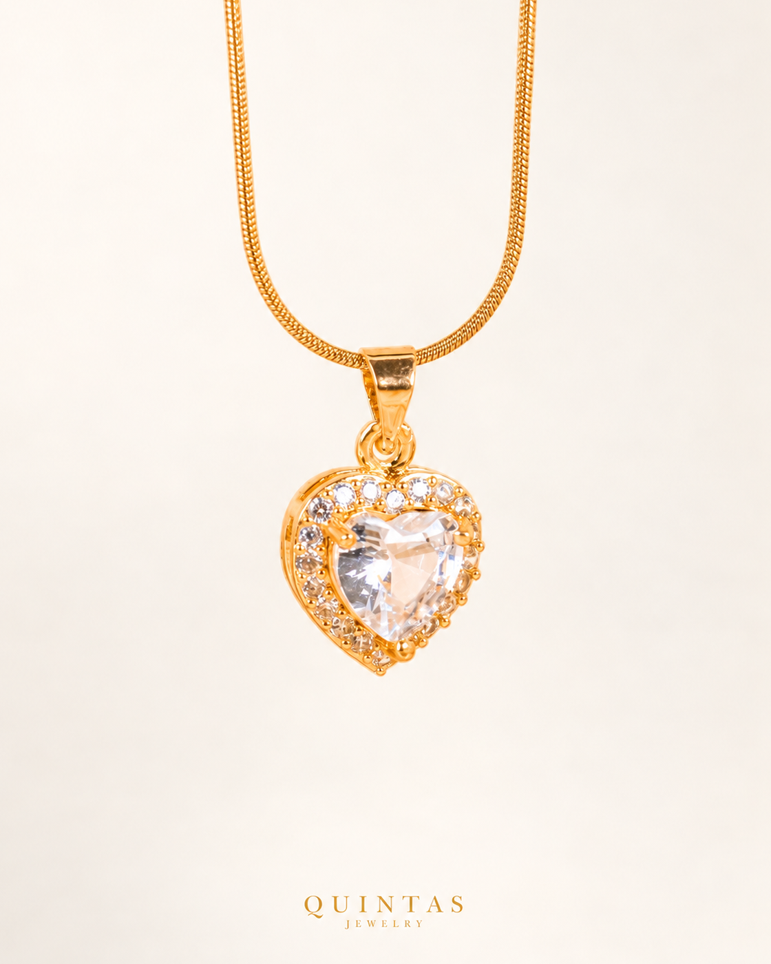 Arielle Heart Diamond Necklace — actual Snake chain, source-faithful off-white second photo