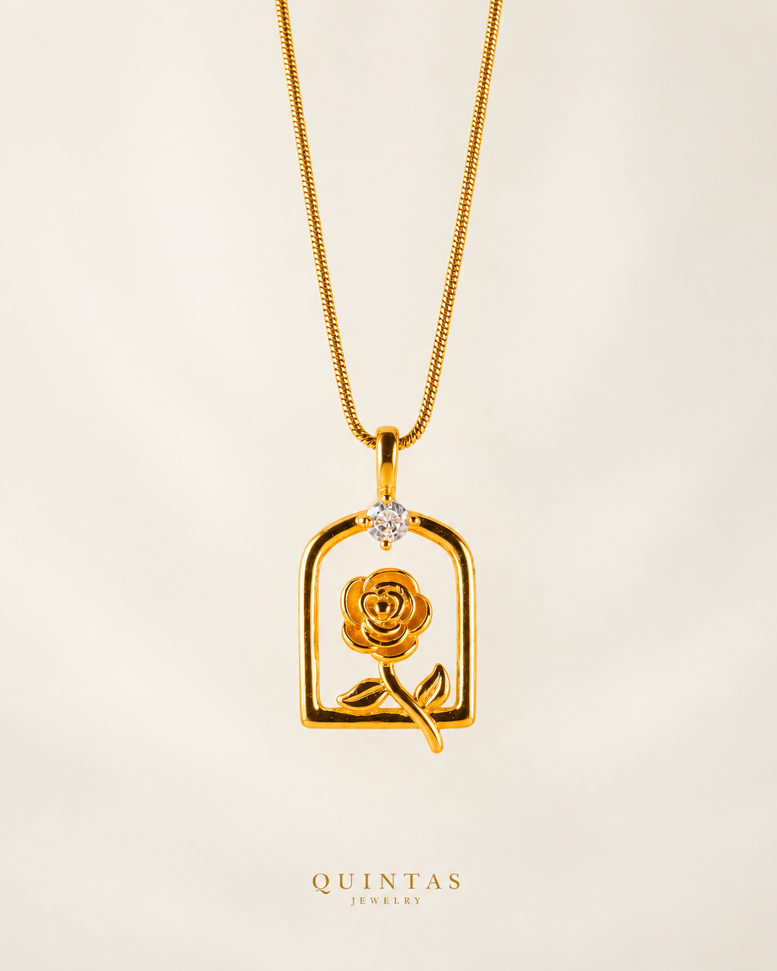 Belle's Diamond Rose Necklace — actual Snake chain, source-faithful off-white second photo