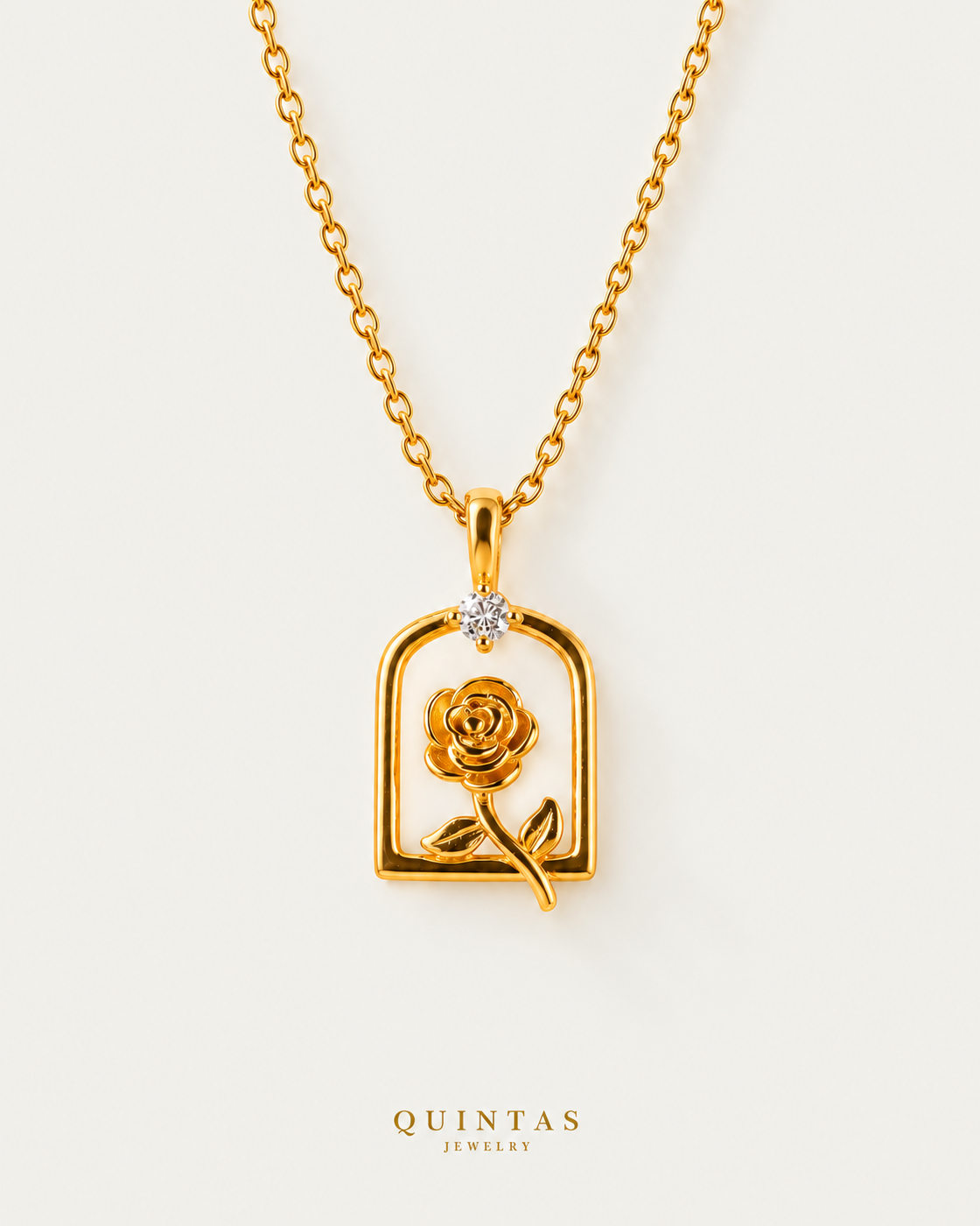 Belle's Diamond Rose Necklace — cable chain, neutral greige hero