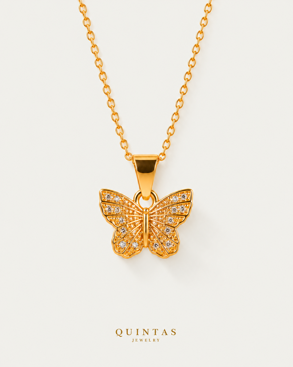 Caroline Butterfly Necklace — cable chain, neutral greige hero