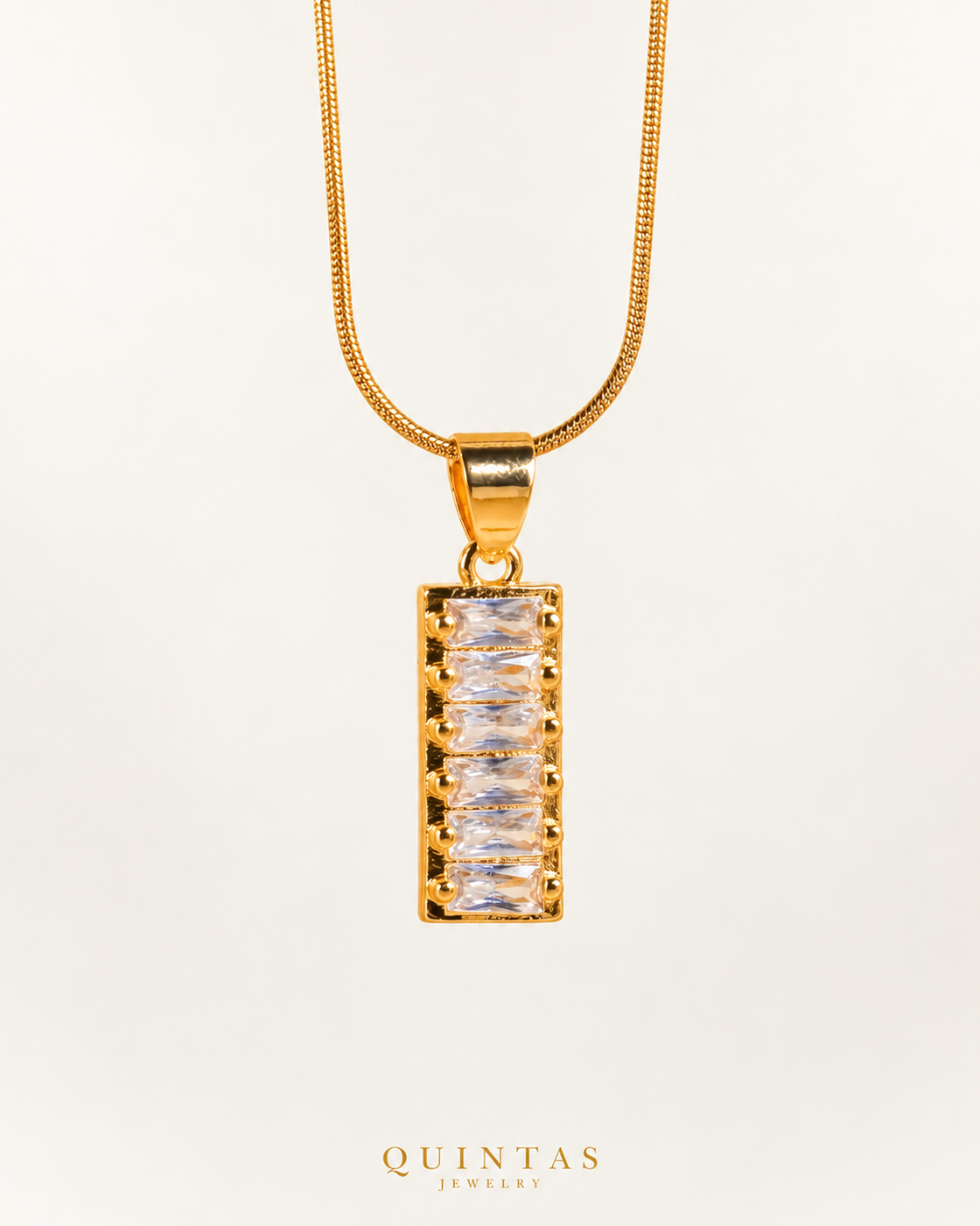 Classic Baguette Diamonds Necklace — actual Snake chain, source-faithful off-white second photo