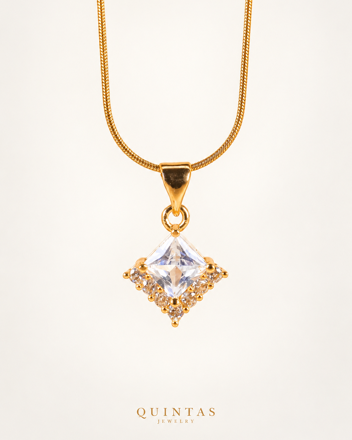 Crystal Prism Necklace — actual Snake chain, source-faithful off-white second photo
