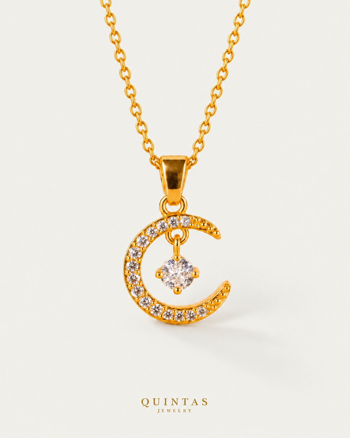 Diamond Moonstone Necklace — cable chain, neutral greige hero