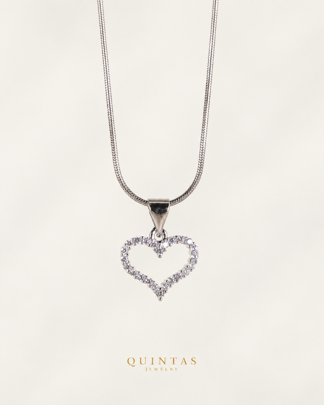 Althea Iced Heart Silver Necklace — actual silver Snake chain, off-white