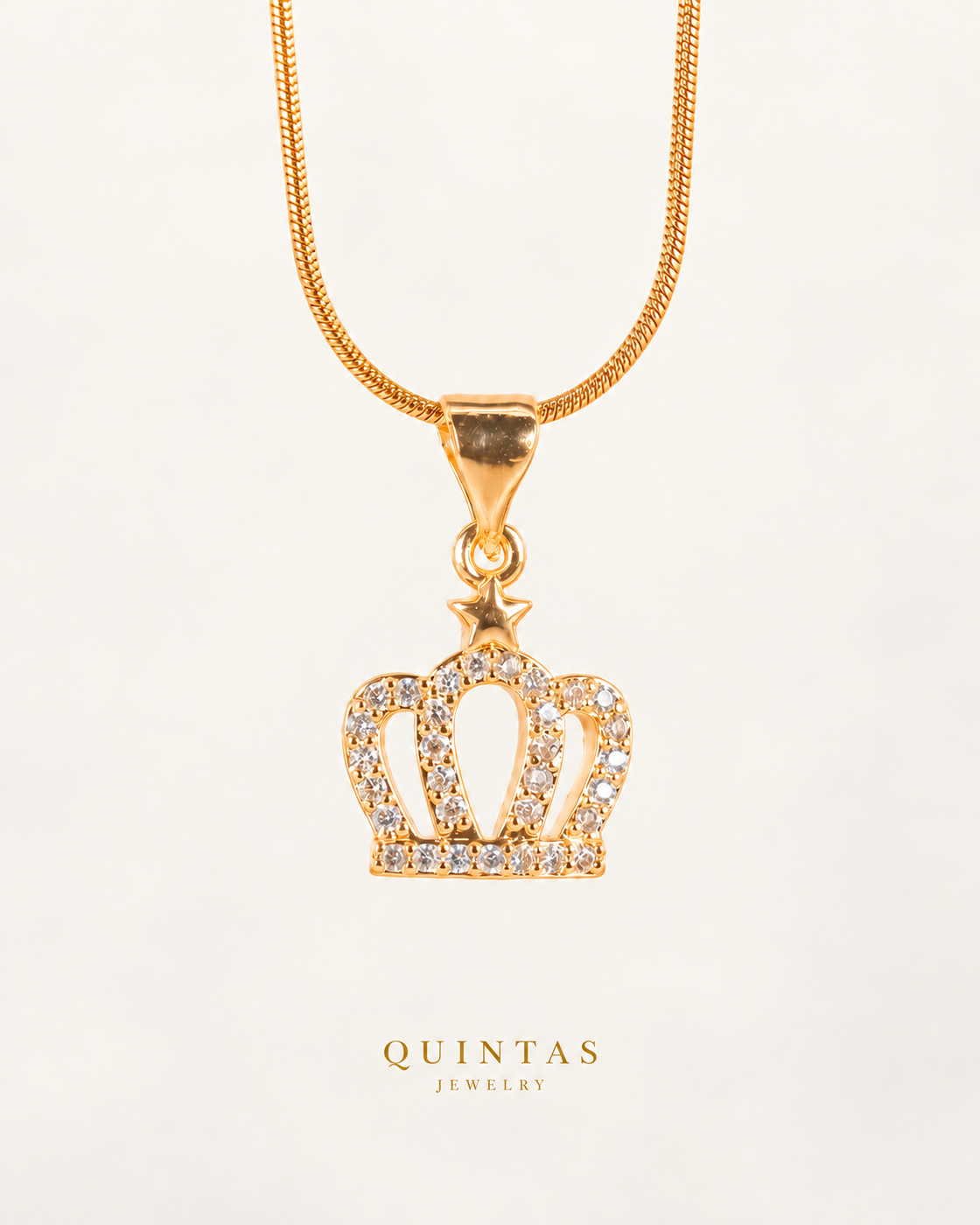 Royal Crown Necklace — actual Snake chain, source-faithful off-white second photo