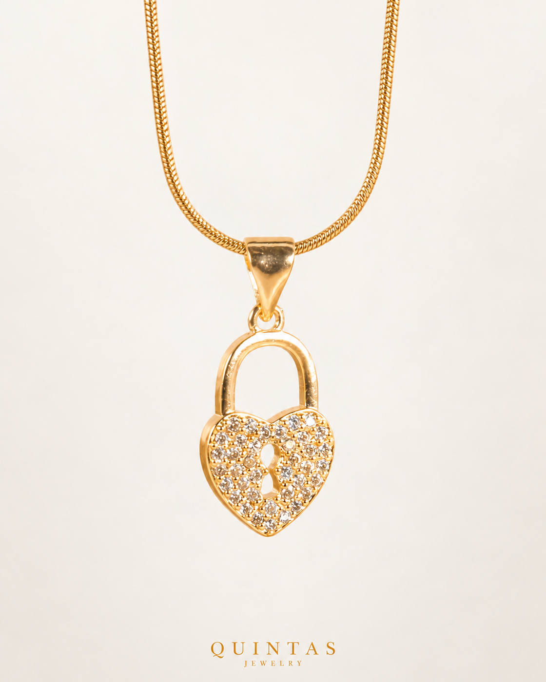 Amara Heart Lock Necklace — actual Snake chain, source-faithful off-white second photo