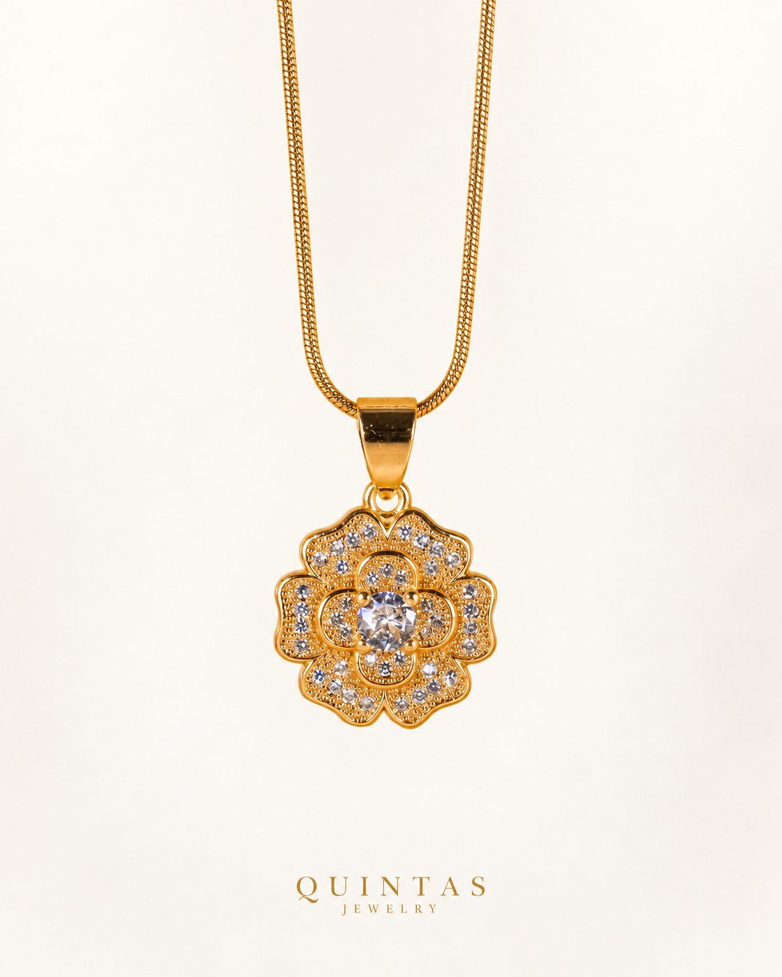 Gardenia Flower Necklace — actual Snake chain, off-white