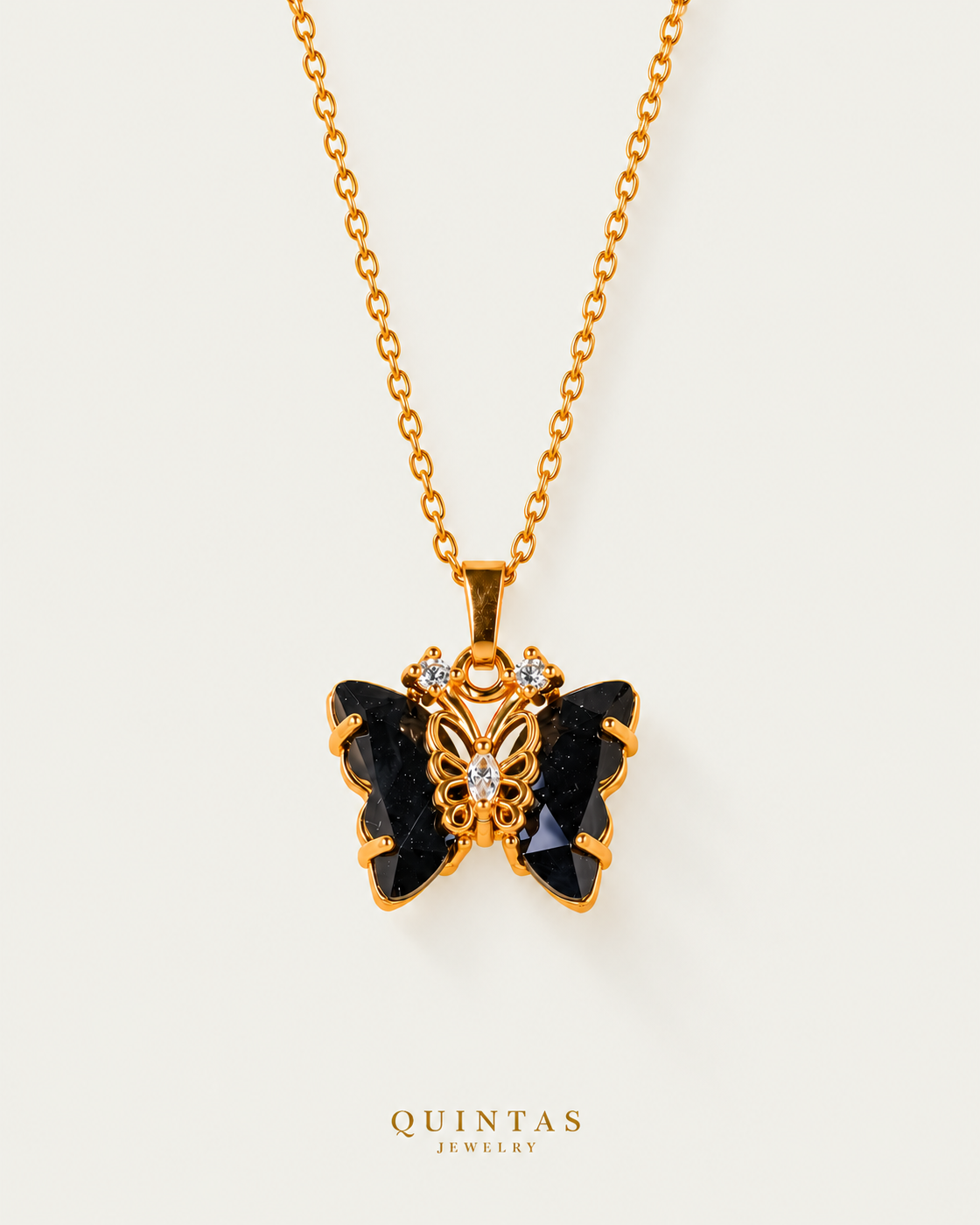 Gemstone Butterfly Necklace — cable chain, neutral greige hero